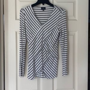 Grey and White Striped Long Sleeve Top